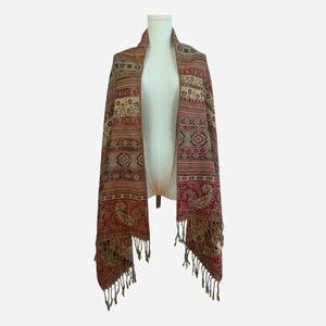 100% Pashmina Paisley Geometric Fringe Shawl Wrap Rust OS
